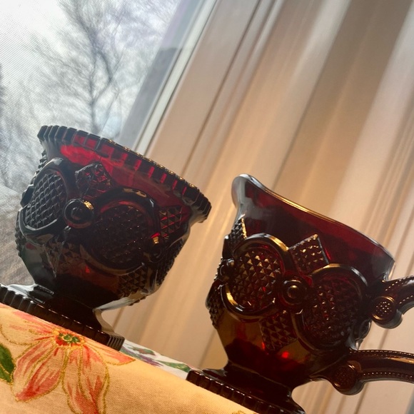 Avon Ruby Red glassware creamer and sugar - Picture 5 of 8